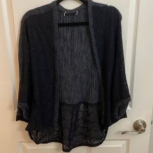 Navy Mixed Media Circle Open Front Cardigan